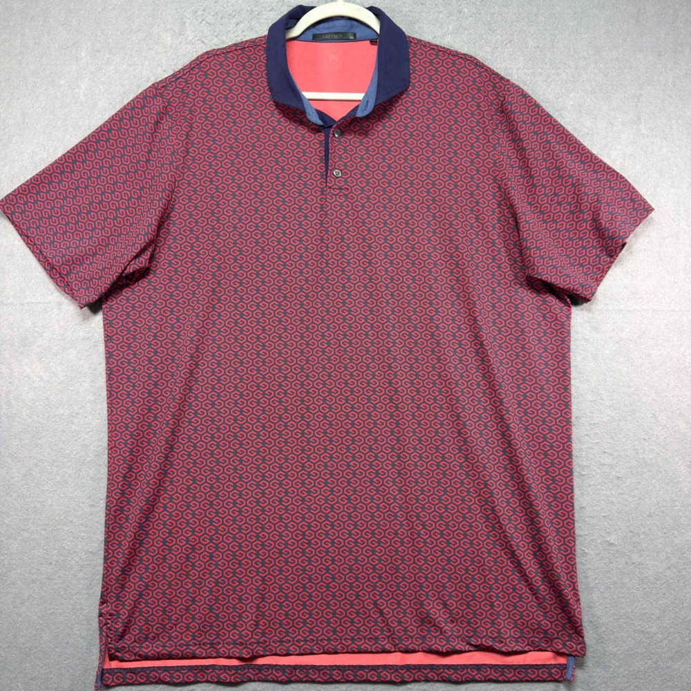 Greyson Mens XL Red Navy Blue Geometric Monogram Short Sleeve Golf Polo Shirt